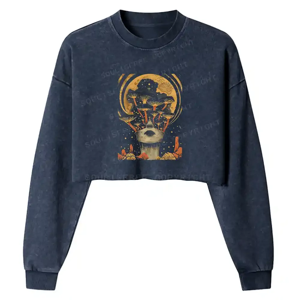 Lunar Surface Mushroom Washed Cropped Sweatshirt