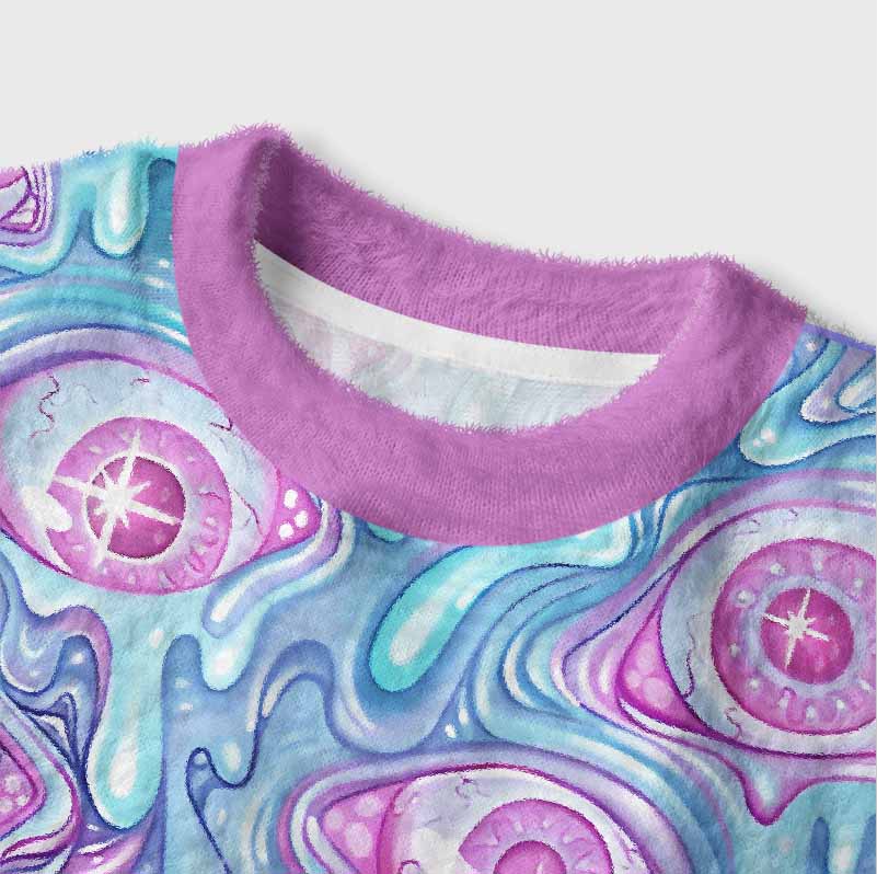 Soulisfree Pastel Flow Ocular Women's Fuzzy Crewneck Sweater