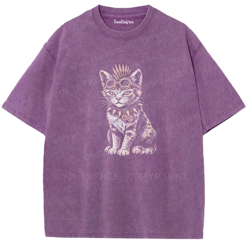 Soulisfree  Punk Steampunk Feline Washed Tee