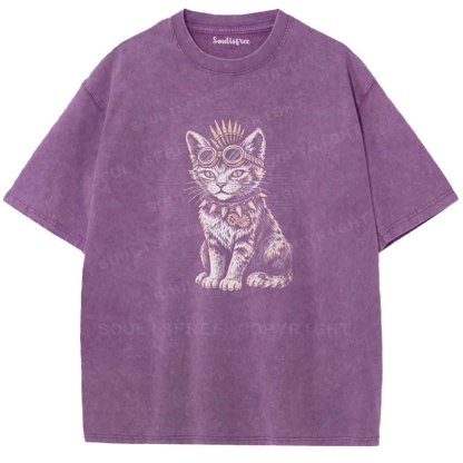 Soulisfree  Punk Steampunk Feline Washed Tee