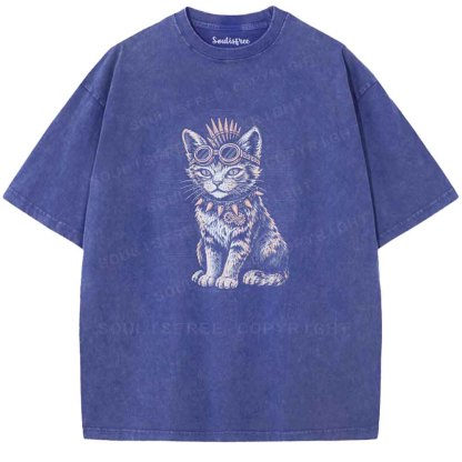 Soulisfree  Punk Steampunk Feline Washed Tee