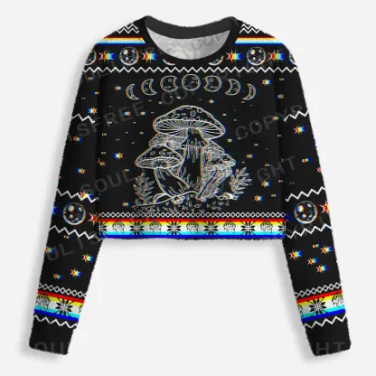 Mushroom and Moon Cropped Ugly Christmas Sweater