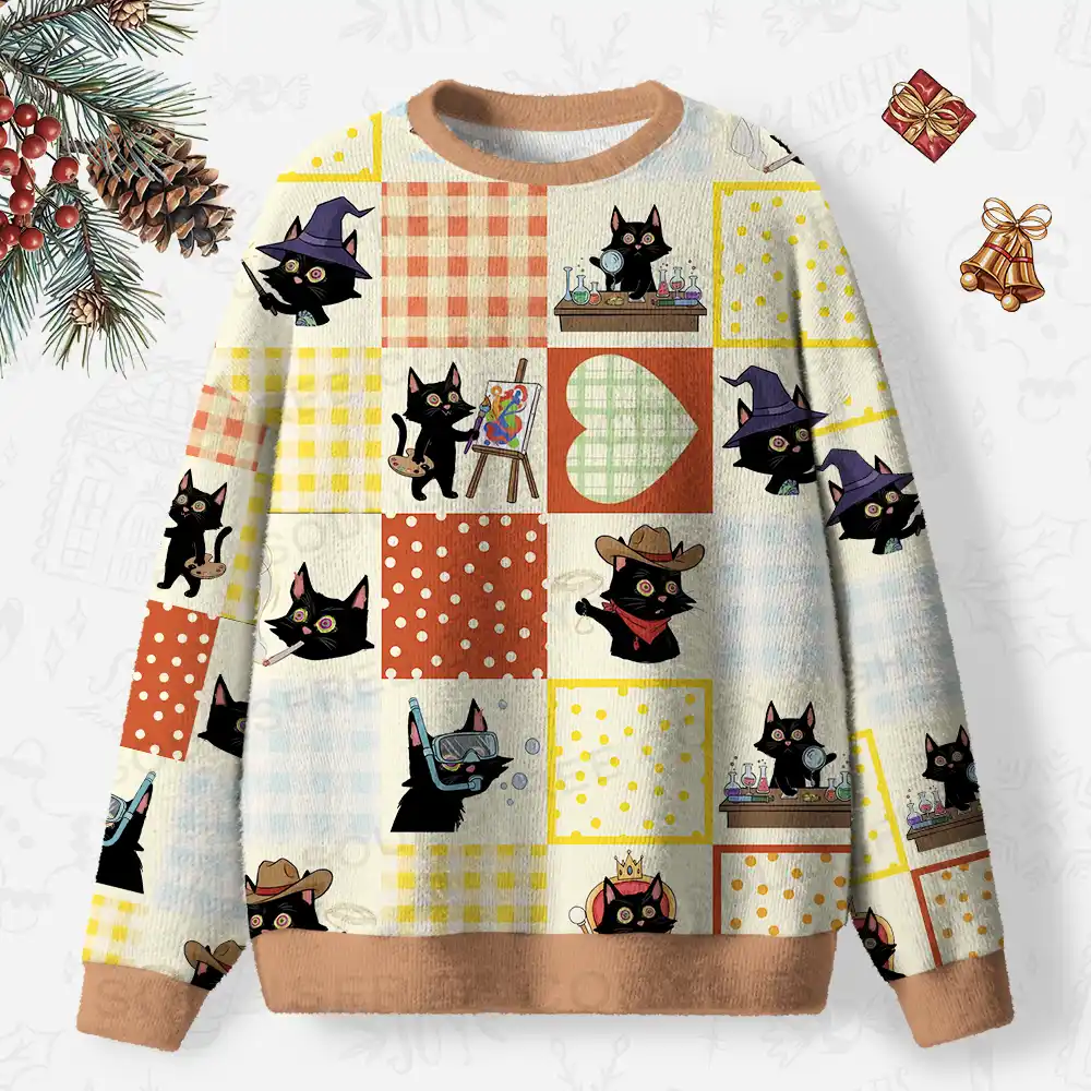 The Many Lives of a Cat Ugly Christmas Knit Sweatshirt