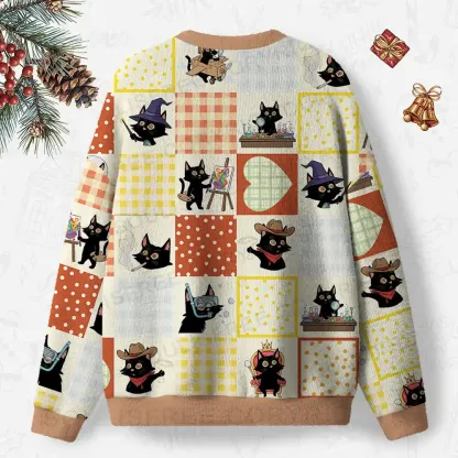 The Many Lives of a Cat Ugly Christmas Knit Sweatshirt