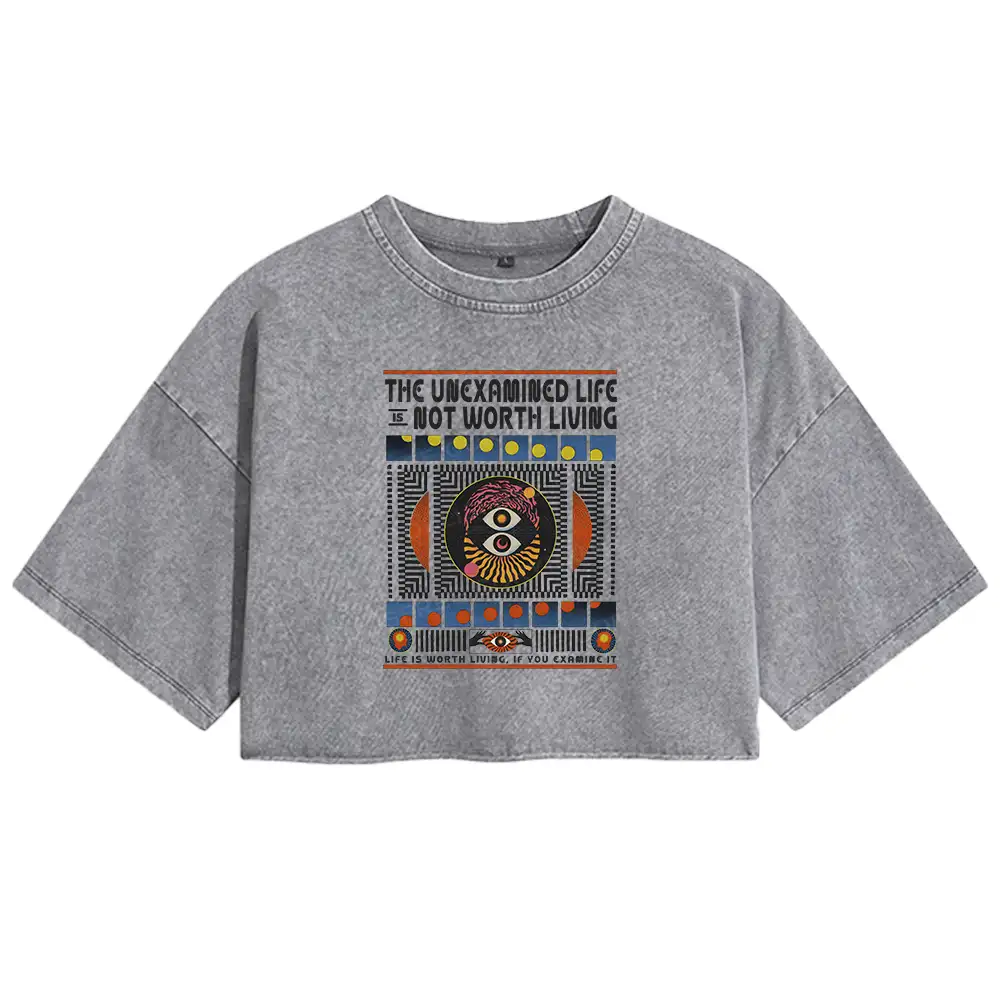 The Unexamined Life Not Worth Living Washed Crop T-shirt