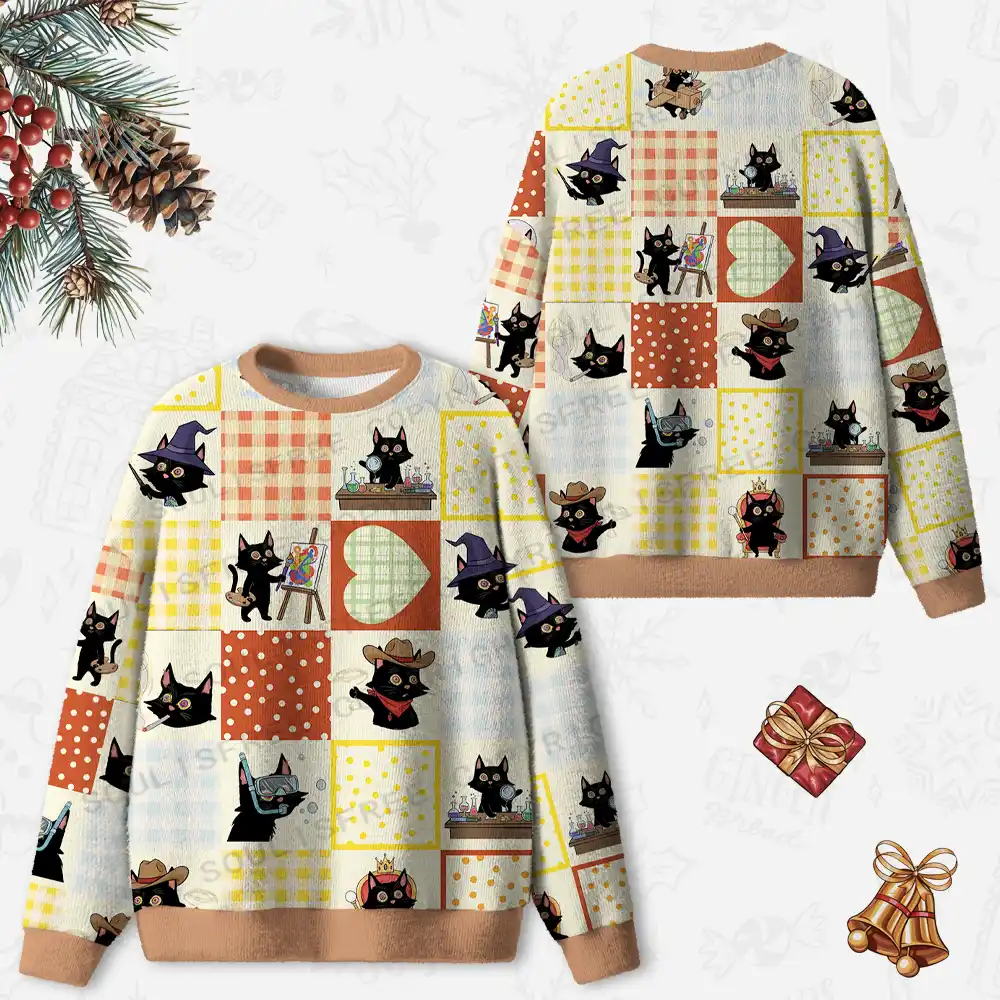 The Many Lives of a Cat Ugly Christmas Knit Sweatshirt
