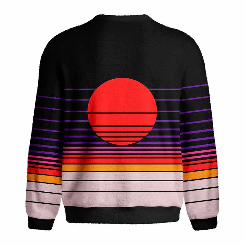 Soulisfree Synthwave Gradient Sunset Fuzzy Crewneck Sweater