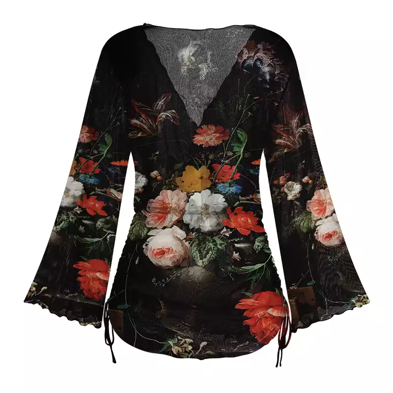 Soulisfree Dark Bouquet Sheer Mesh Cover Up