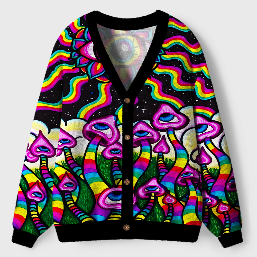 Neon Psychedelic Shroom Ugly Cardigan Sweaters