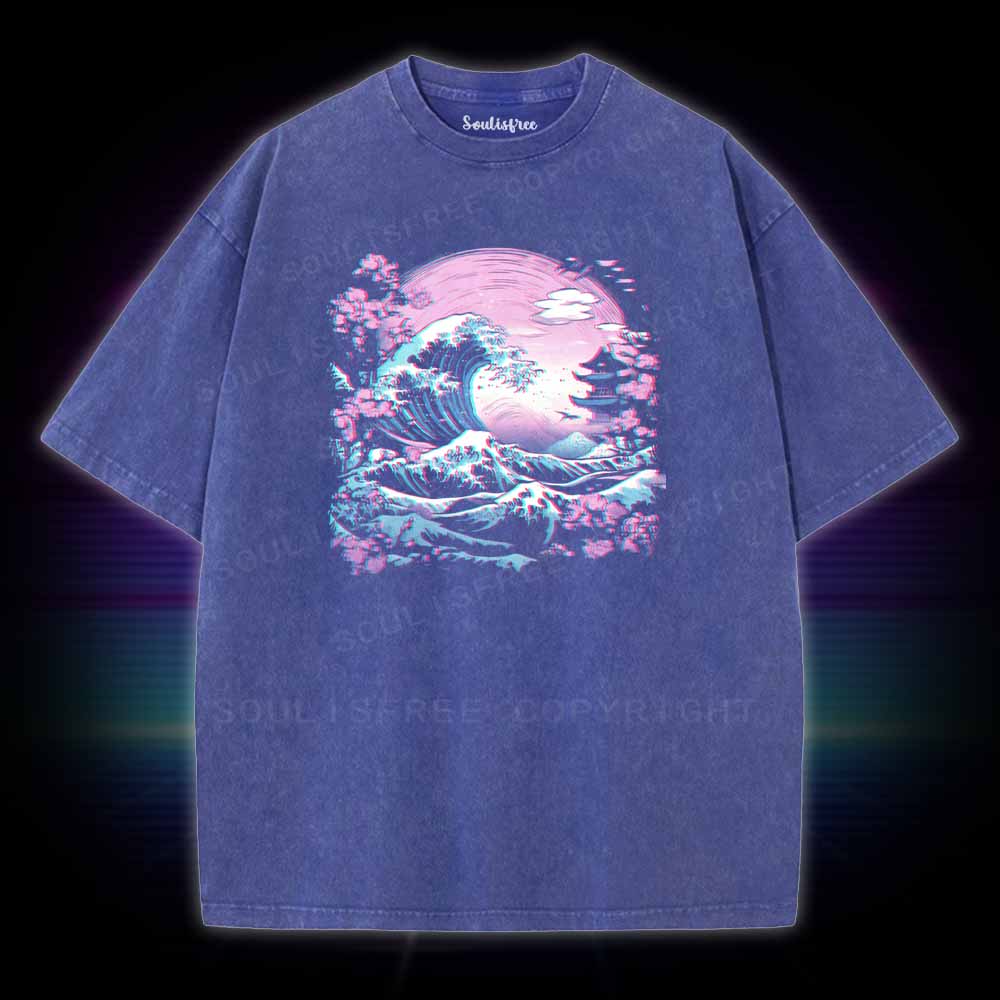 Soulisfree Synthwave Traditional Japanese Wave Washed Tee