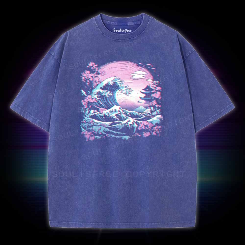 Soulisfree Synthwave Traditional Japanese Wave Washed Tee