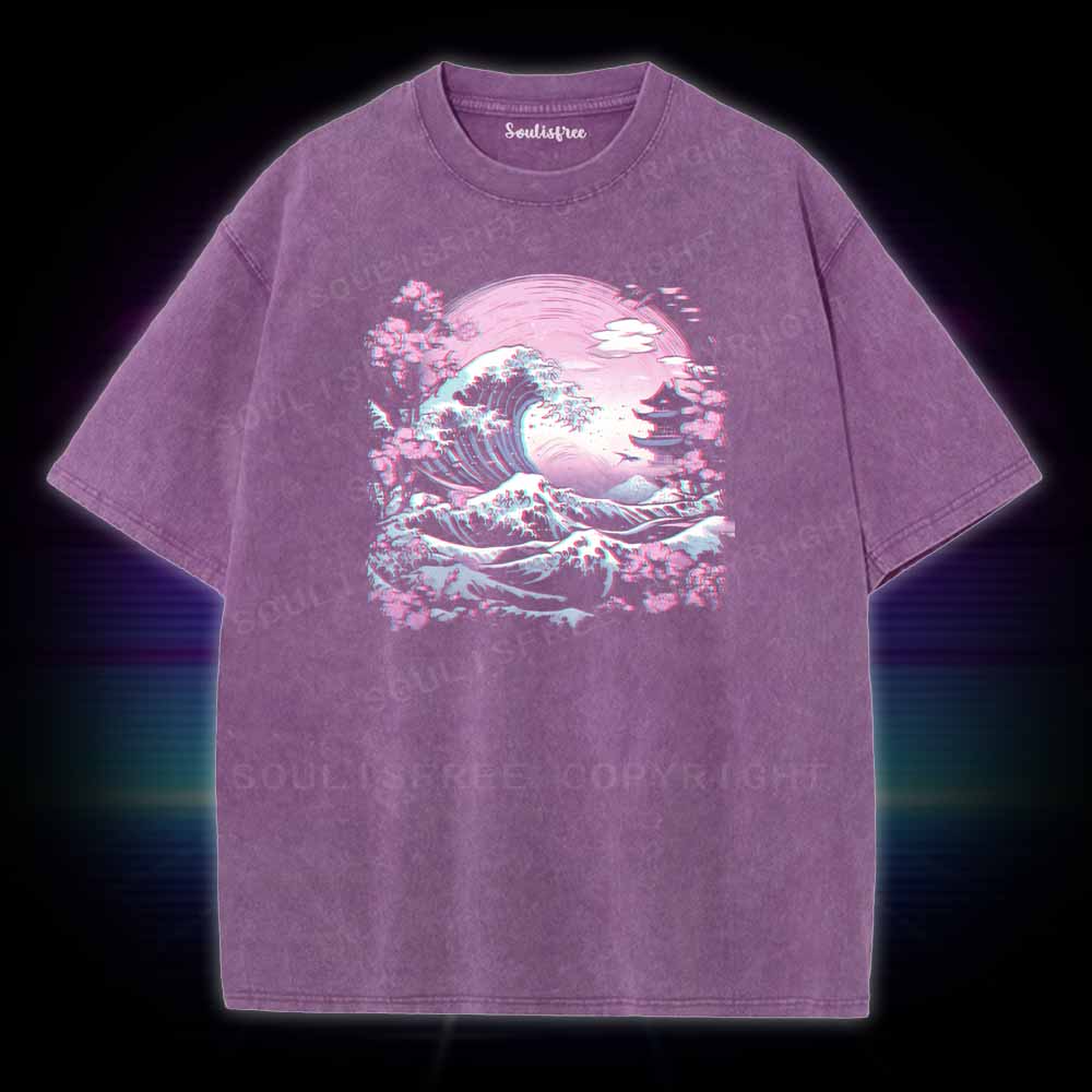 Soulisfree Synthwave Traditional Japanese Wave Washed Tee