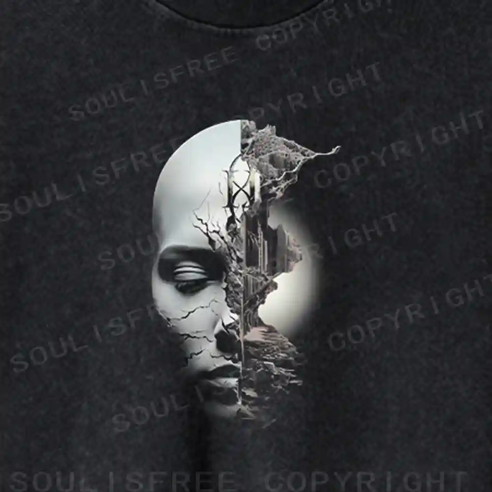 Shattered Face Realm Washed Cropped Sweatshirt