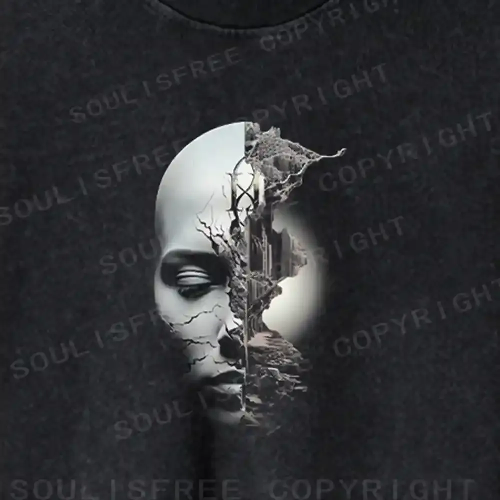 Shattered Face Realm Washed Cropped Sweatshirt