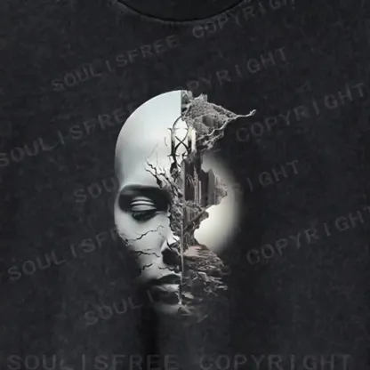 Shattered Face Realm Washed Cropped Sweatshirt