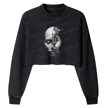 Shattered Face Realm Washed Cropped Sweatshirt
