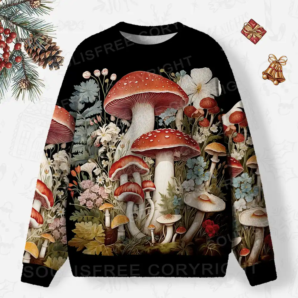 Mystic Forest Fungi Ugly Christmas Knit Sweatshirt