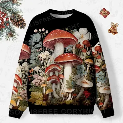 Mystic Forest Fungi Ugly Christmas Knit Sweatshirt