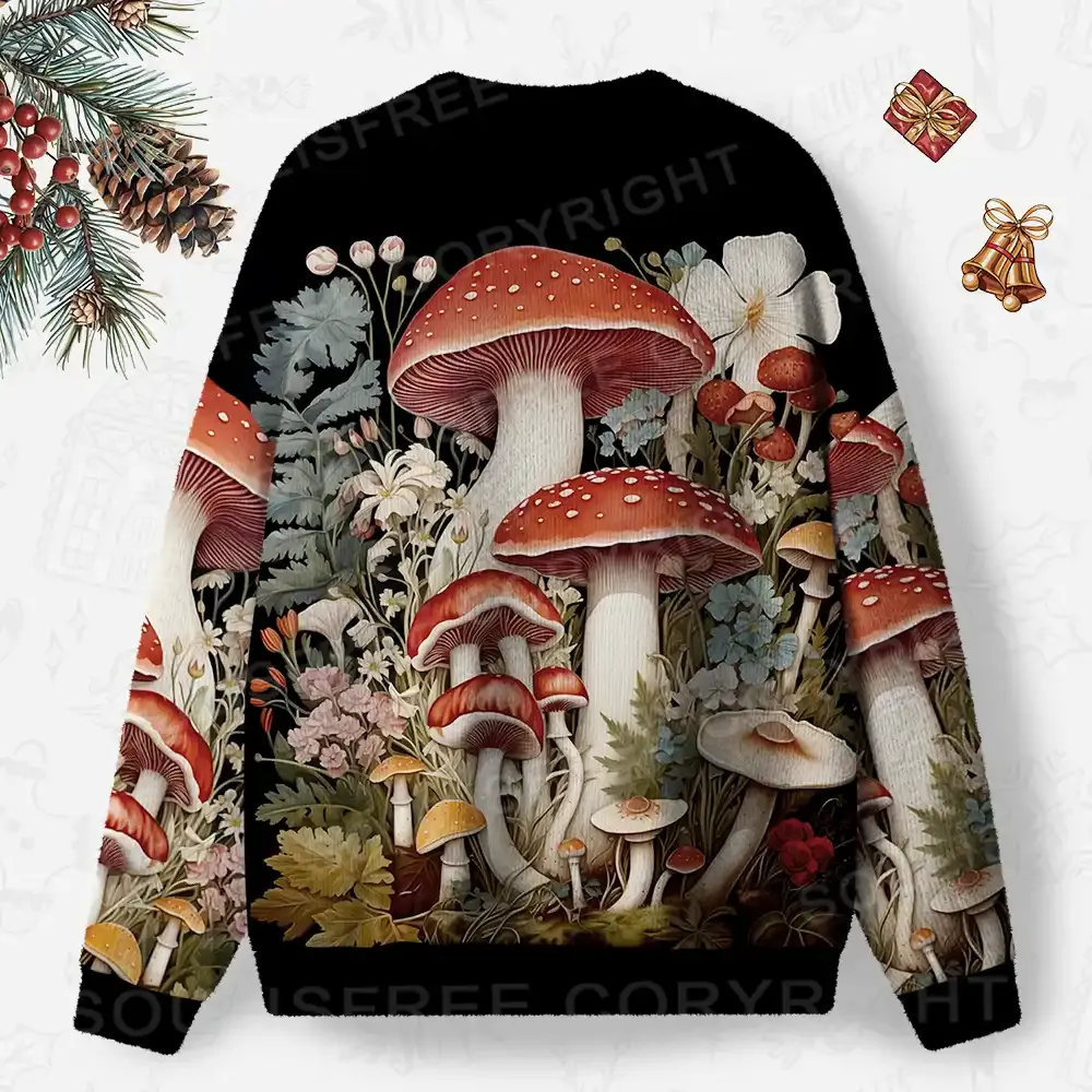 Mystic Forest Fungi Ugly Christmas Knit Sweatshirt