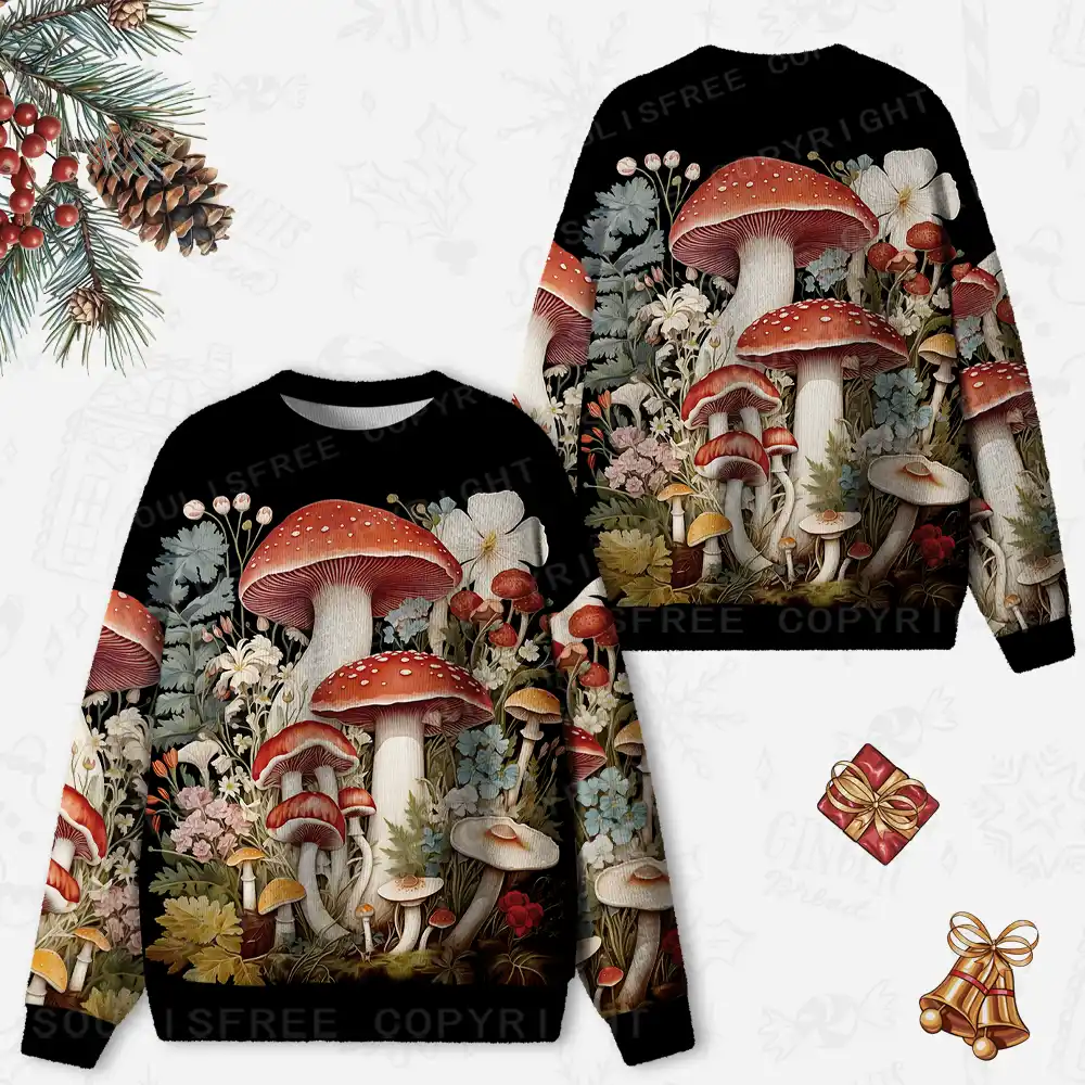 Mystic Forest Fungi Ugly Christmas Knit Sweatshirt