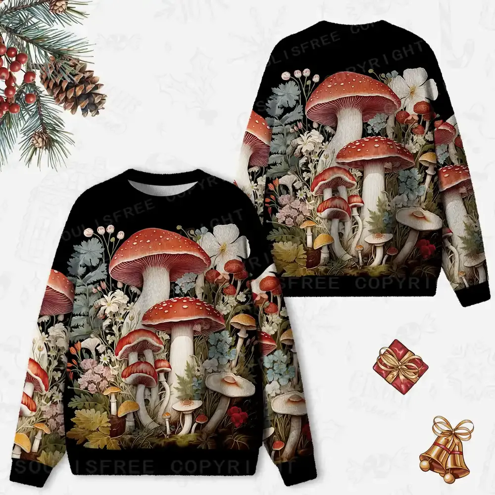 Mystic Forest Fungi Ugly Christmas Knit Sweatshirt