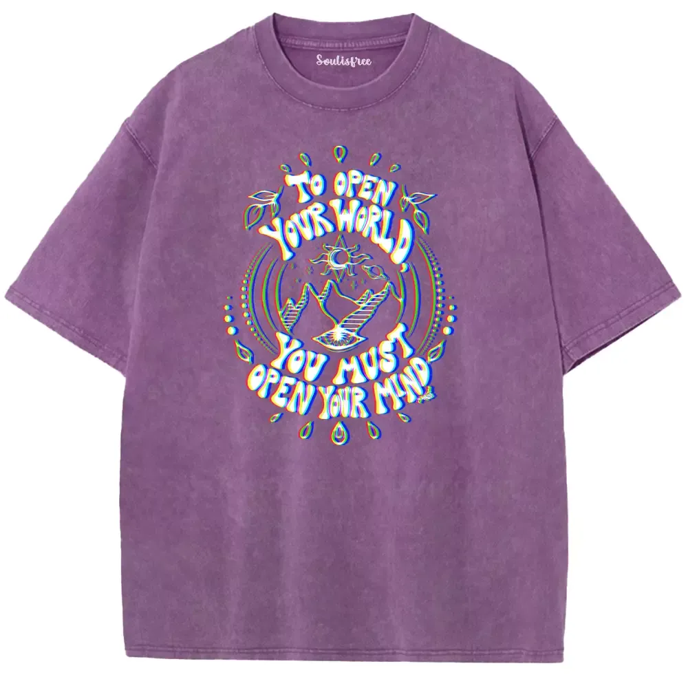 Soulisfree  TO OPEN YOUR WORLD Washed Tee
