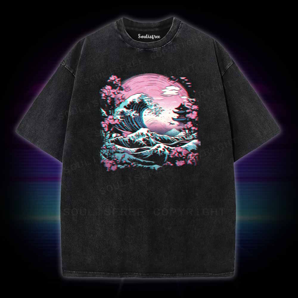 Soulisfree Synthwave Traditional Japanese Wave Washed Tee