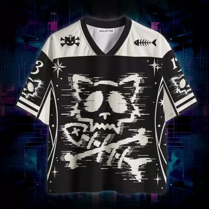 Soulisfree Glitch Cat Skull Mesh Jersey