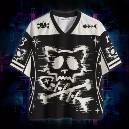 Soulisfree Glitch Cat Skull Mesh Jersey