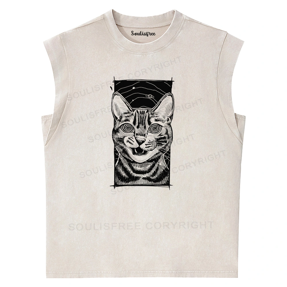 Hypnotic Cat Washed Tank Tops