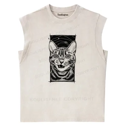 Hypnotic Cat Washed Tank Tops