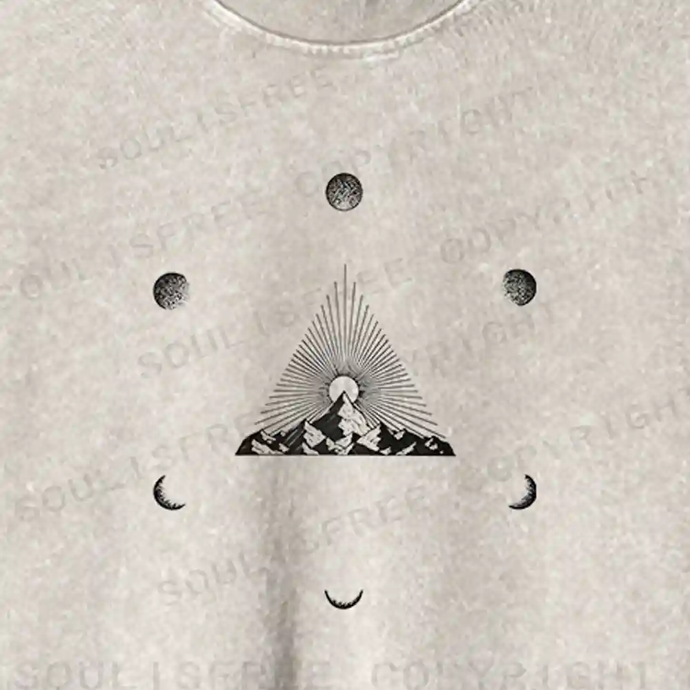 Sun-Moon Mountain Celestial Washed Cropped Sweatshirt