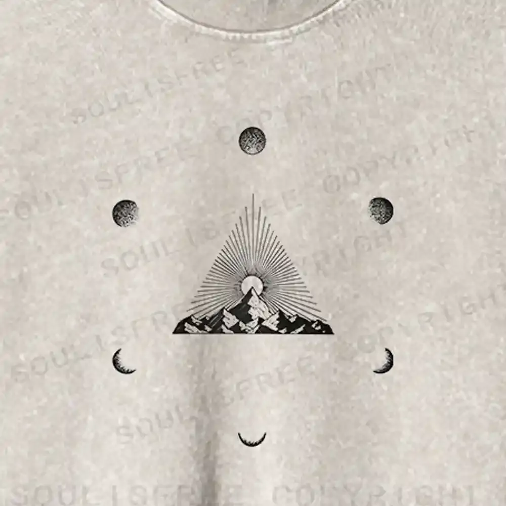 Sun-Moon Mountain Celestial Washed Cropped Sweatshirt