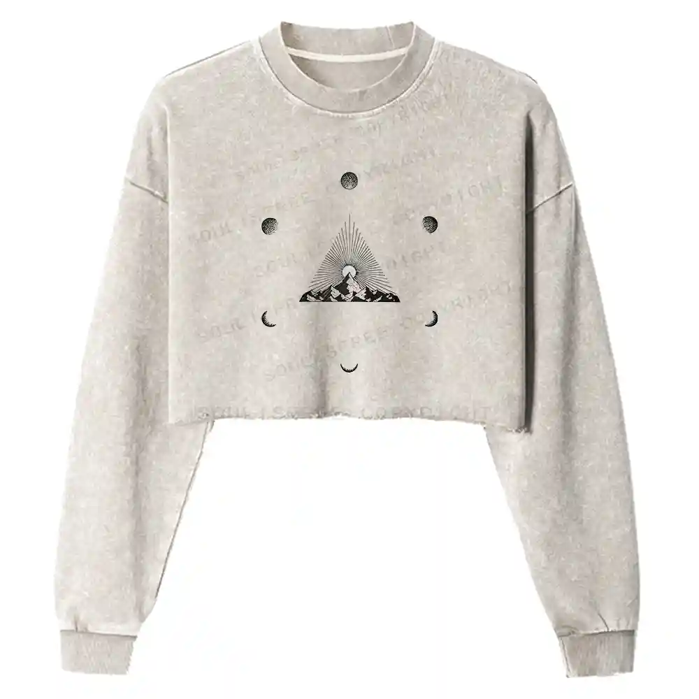 Sun-Moon Mountain Celestial Washed Cropped Sweatshirt