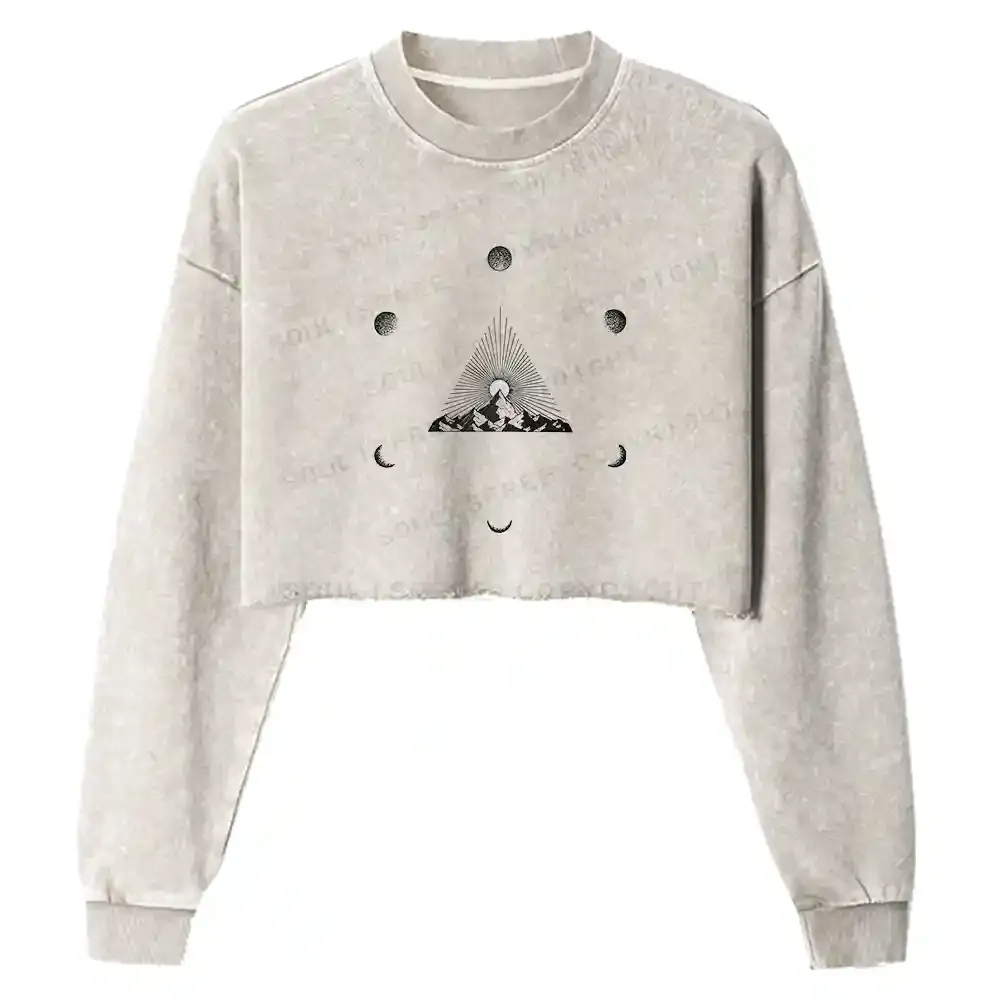 Sun-Moon Mountain Celestial Washed Cropped Sweatshirt
