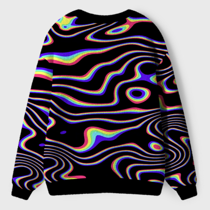 Psychedelic Sun & Moon Neon Wave Ugly Cardigan Sweaters 