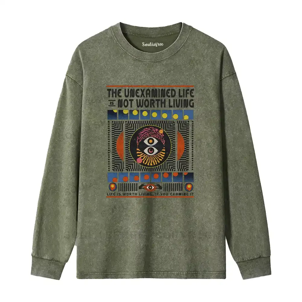 The Unexamined Life Not Worth Living Washed Long Sleeve Shirt