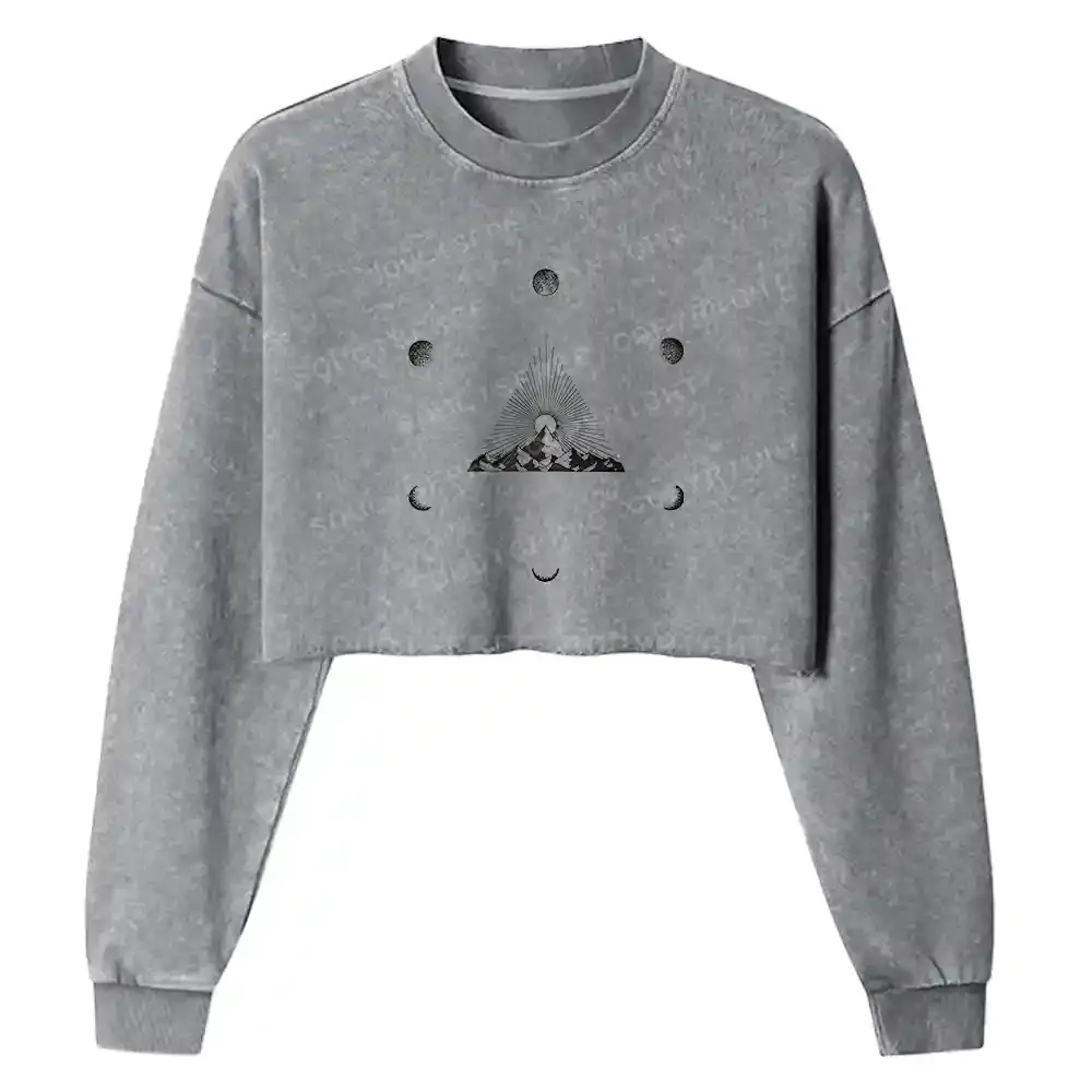 Sun-Moon Mountain Celestial Washed Cropped Sweatshirt
