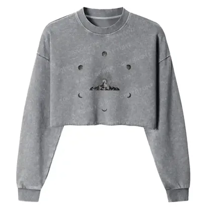 Sun-Moon Mountain Celestial Washed Cropped Sweatshirt