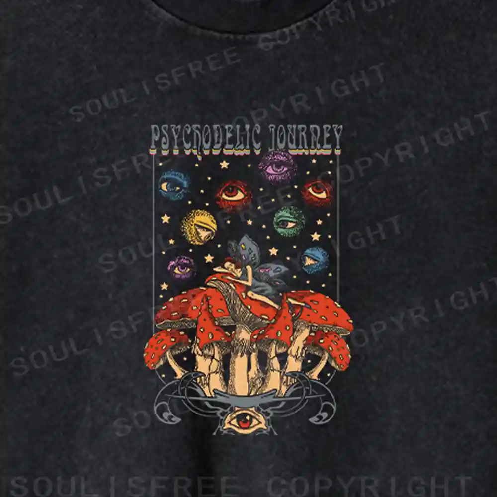 Psychedelic Realm Mushroom Washed Cropped Sweatshirt