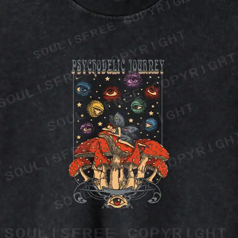 Psychedelic Realm Mushroom Washed Cropped Sweatshirt