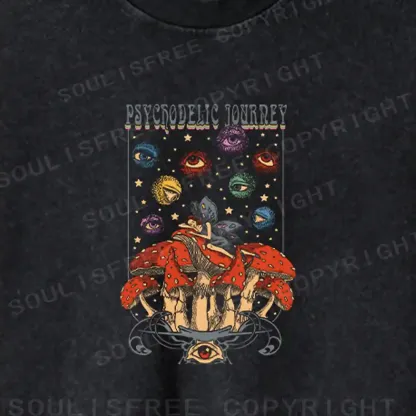 Psychedelic Realm Mushroom Washed Cropped Sweatshirt