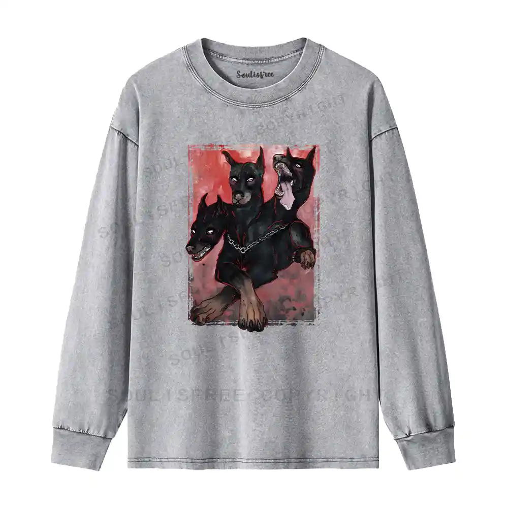 Doberman In The Dark Washed Long Sleeve Shirt