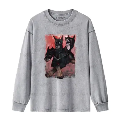 Doberman In The Dark Washed Long Sleeve Shirt