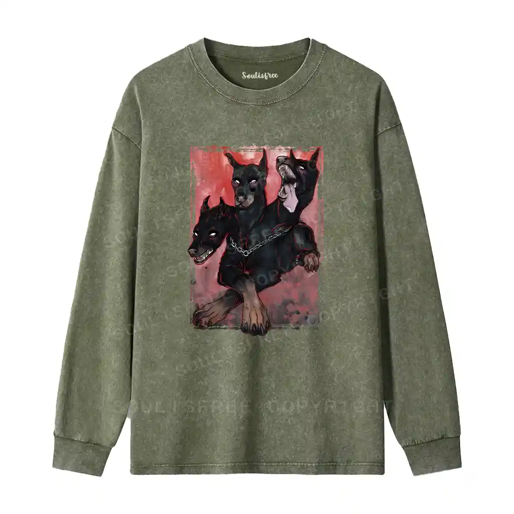 Doberman In The Dark Washed Long Sleeve Shirt