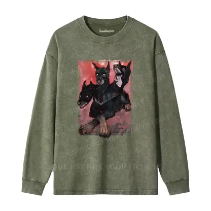 Doberman In The Dark Washed Long Sleeve Shirt