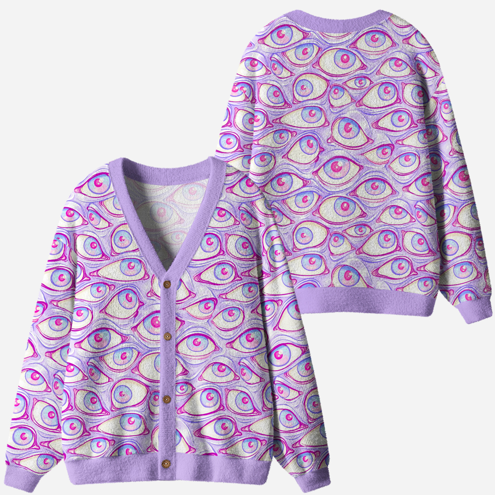 Lavender Dream Eyes Ugly Cardigan Sweaters 