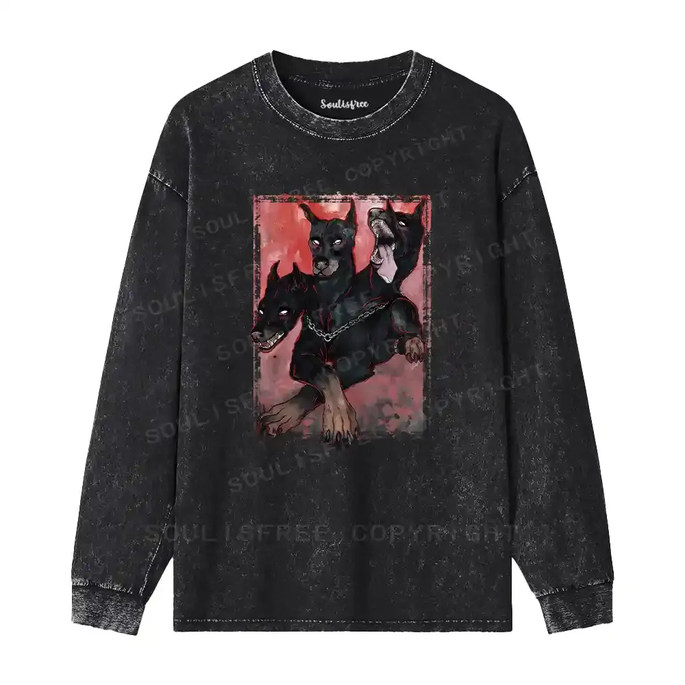 Doberman In The Dark Washed Long Sleeve Shirt