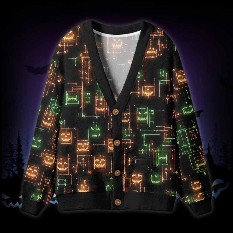Soulisfree Haunted Circuit Fuzzy Cardigan Sweater 