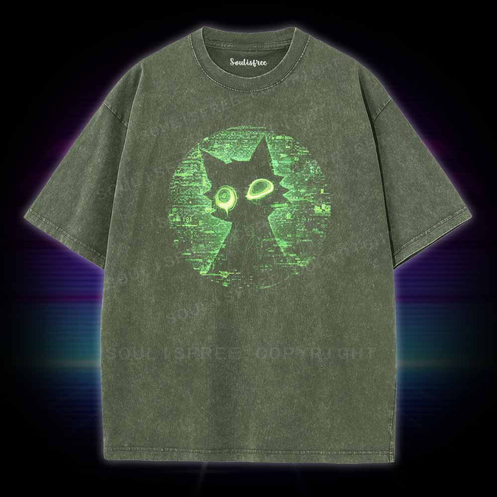 Soulisfree Glowing Matrix Cat Washed Tee